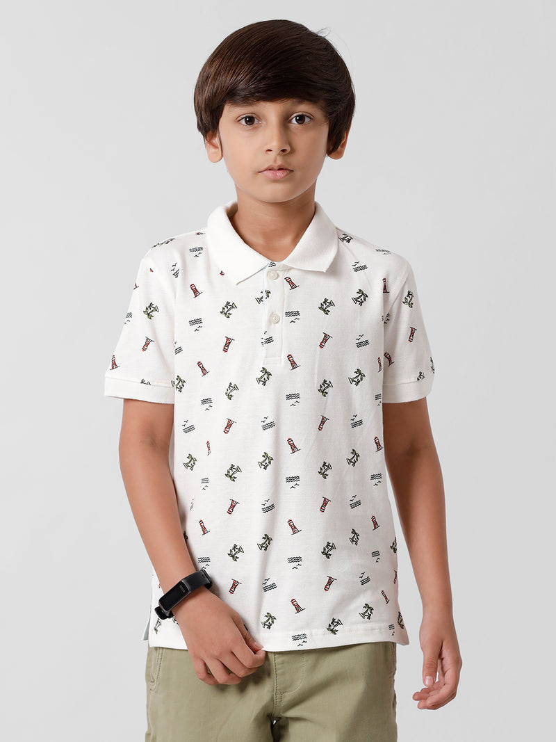 Kids - Boys Printed Half Sleeve T-Shirt Offwhite