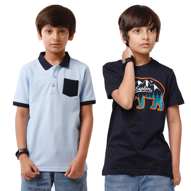 Pack of 2 Pipin Boys T-shirt Blue Melange & Dark Navy Blue