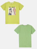 Pack of 2 Pipin Boys Printed T-shirts Green Melange & Lemon Green