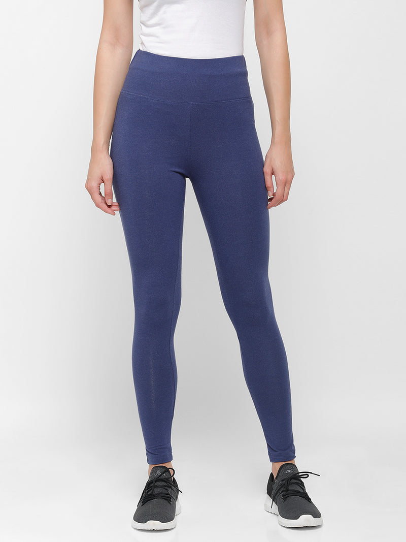 Ladies Printed Active Wear Leggings Blue Melange