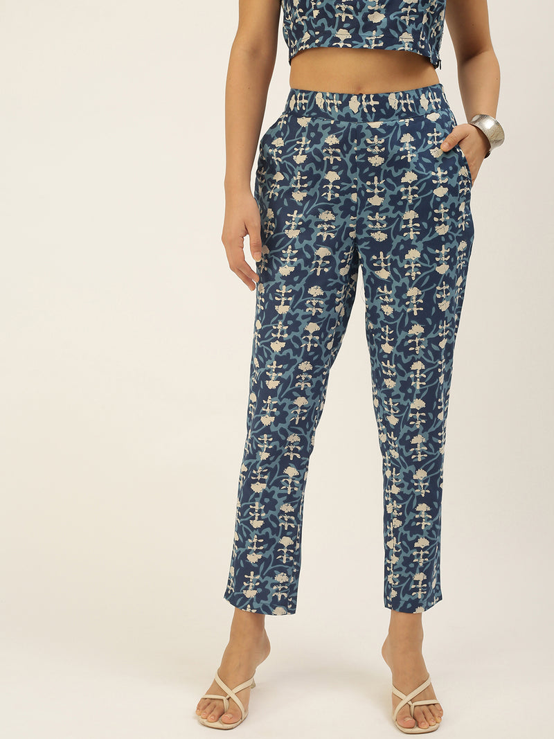 De Moza Women's Printed Cigarette Pant Indigo