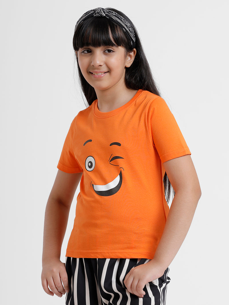 Kids - Girls Printed Top Persimmon Orange