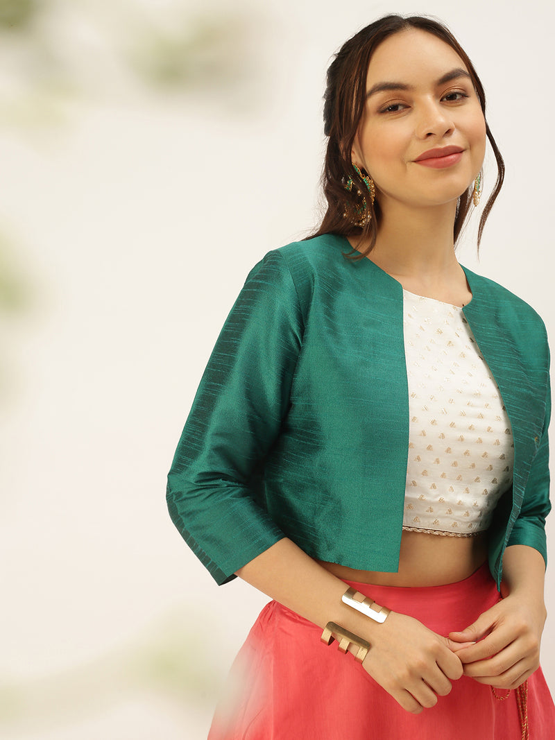 De Moza Womens Ethnic Jacket Bottle Green