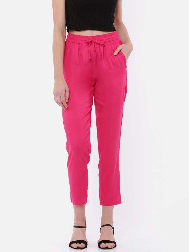 De Moza Ladies Pajama Pant  Solid Rayon Fuchsia - De Moza