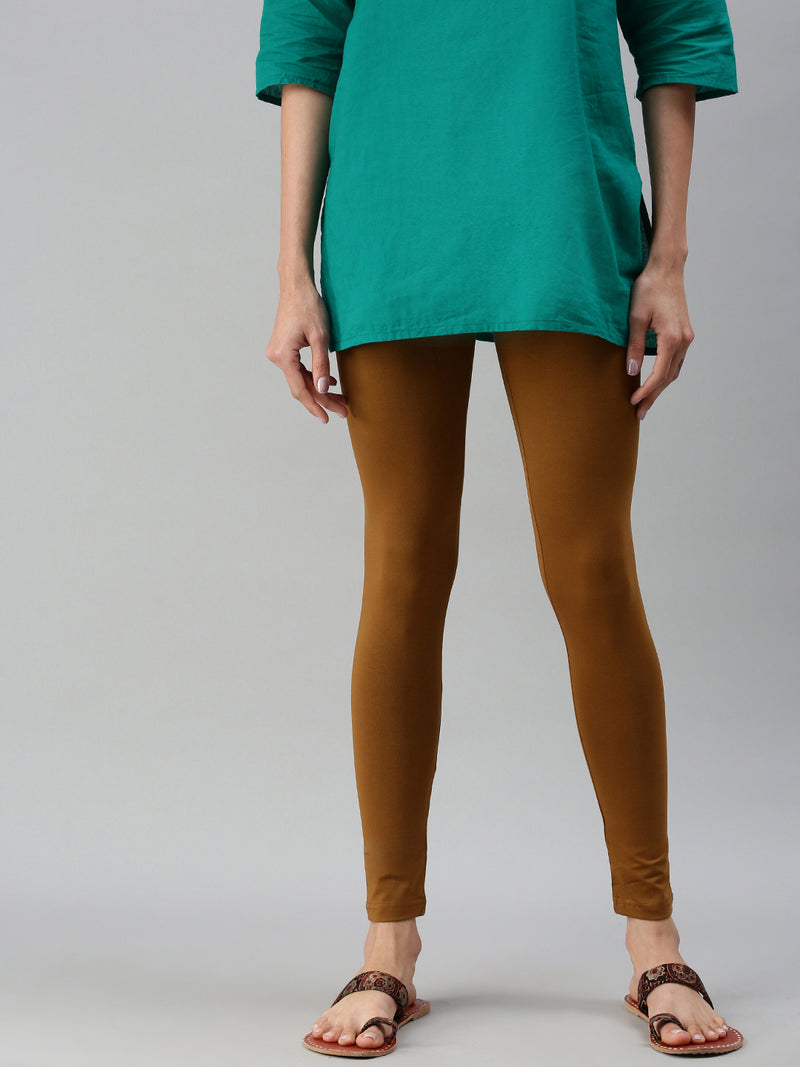De Moza Ladies Ankle Length Leggings Solid Cotton Dung
