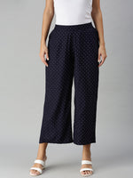 De Moza Ladies Printed Palazzo Rayon Navy Blue - De Moza