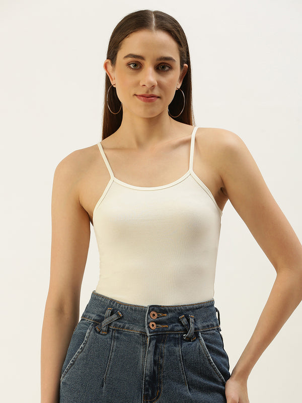 De Moza Ladies Spaghetti Top Off White