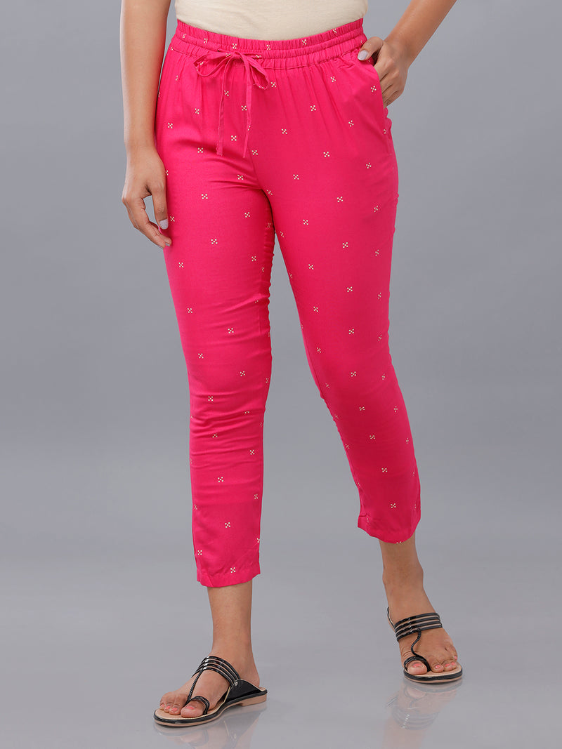 De Moza Ladies Printed Straight Pant Fuchsia