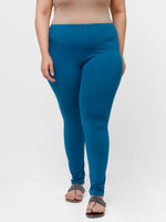 De Moza Ladies Plus Ankle Length Leggings Solid Cotton Dark Teal - De Moza