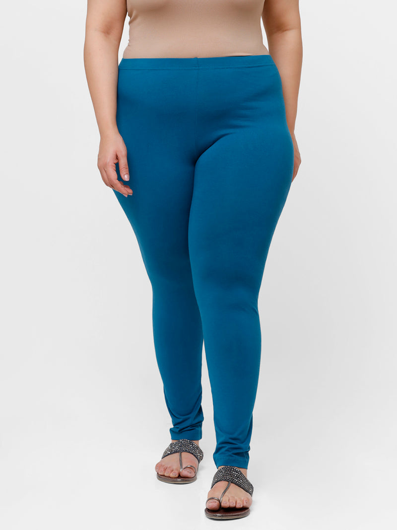 De Moza Ladies Plus Ankle Length Leggings Solid Cotton Dark Teal - De Moza