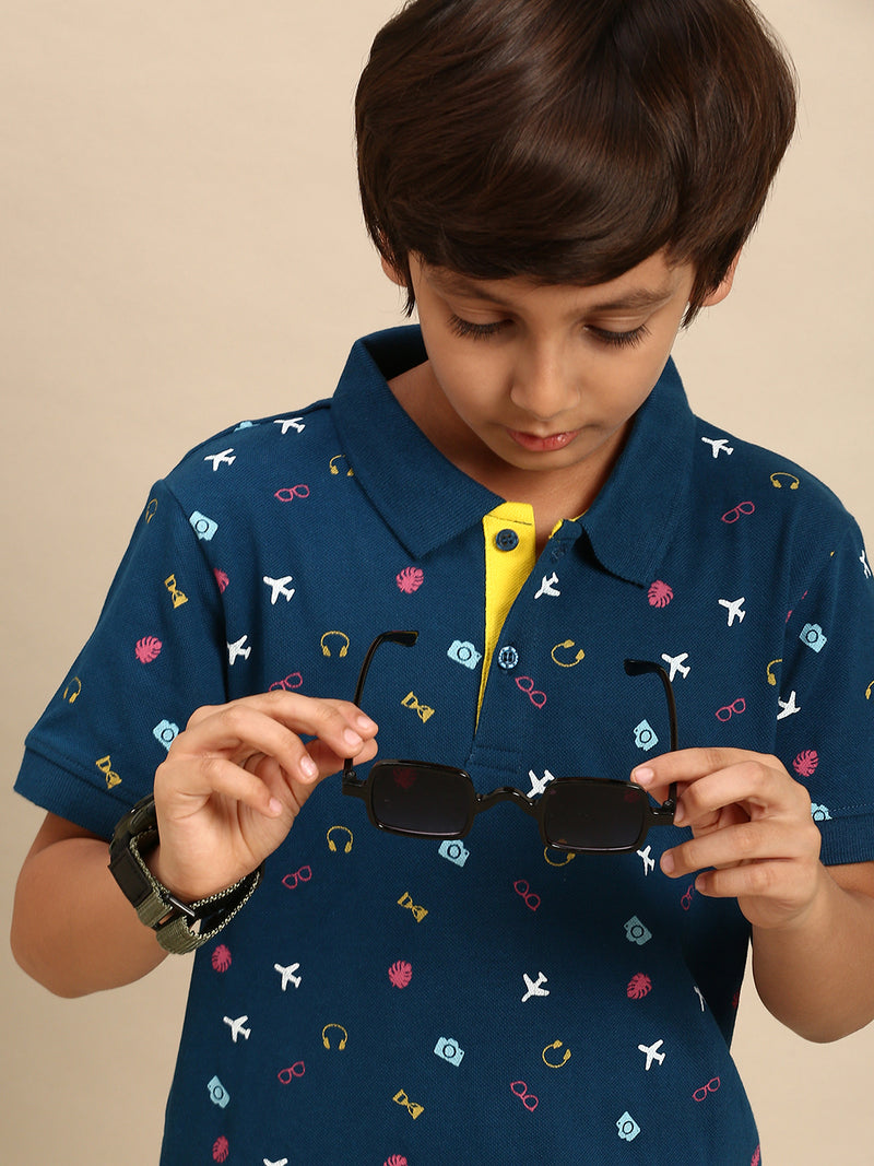 Kids - Boys Printed Half Sleeve T-Shirt Dark Blue