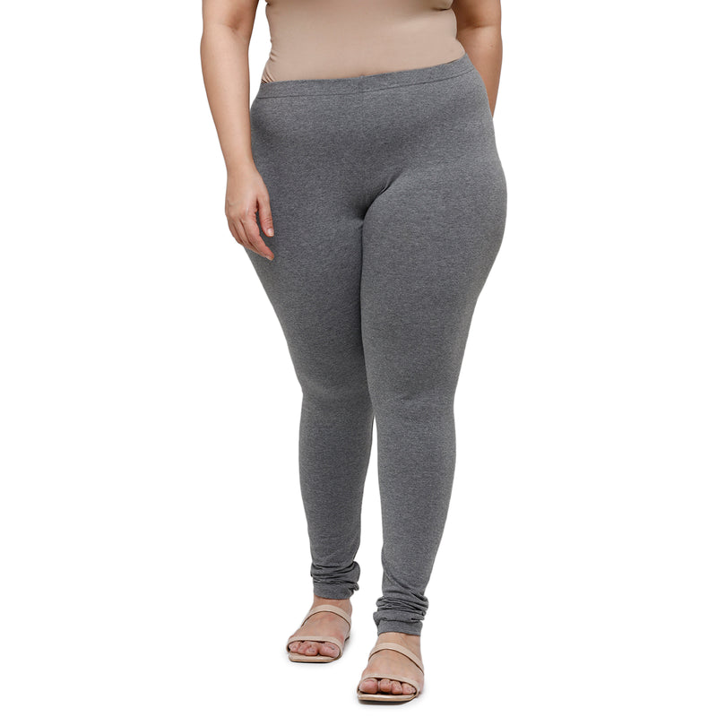 De Moza Ladies  Plus Size Churidar  Leggings Solid Cotton Anthra Melange - De Moza