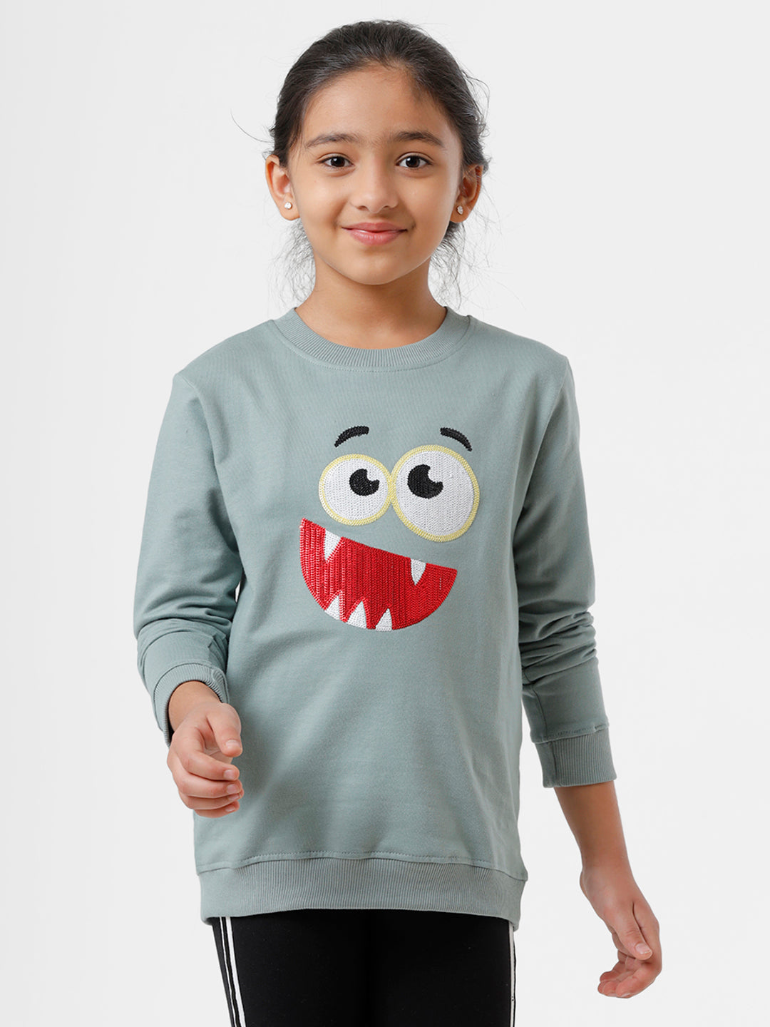 De Moza Kids - Girls Printed Sweat Shirt Cotton Light Petrol - De Moza