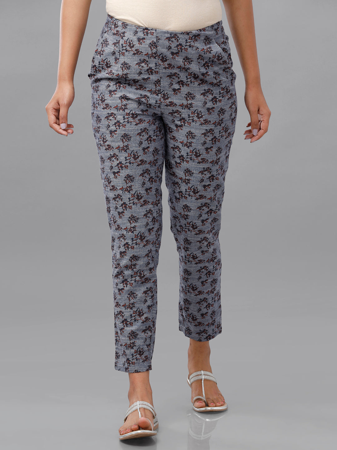 De Moza Women's Printed Cigarette Pant Indigo