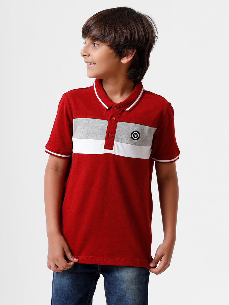 Kids - Boys Printed Half Sleeve T-Shirt Maroon
