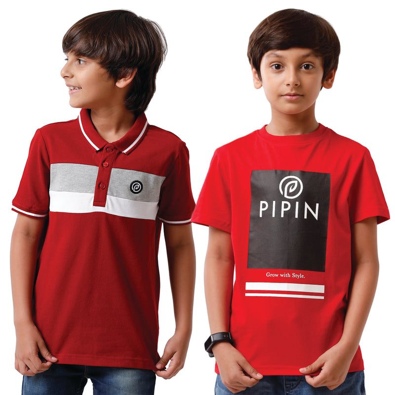 Pack of 2 Pipin Boys T-shirt Maroon & Raising Red