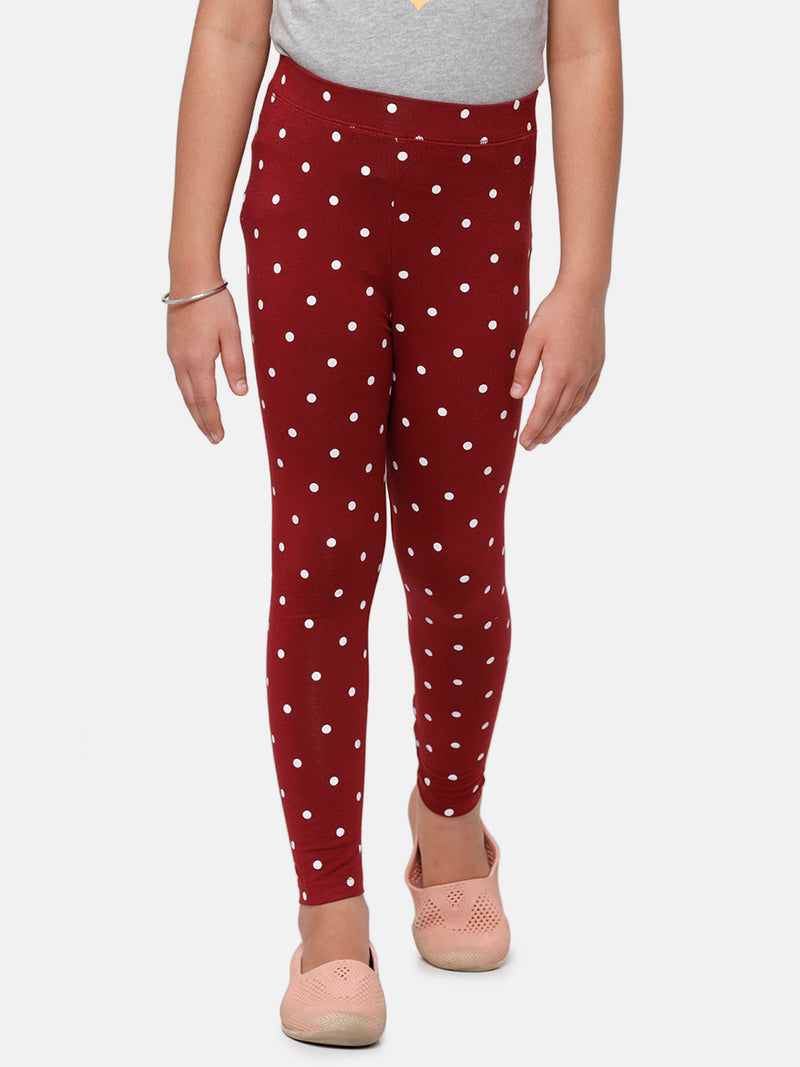 De Moza Kids - Girls Printed Ankle Length Leggings Viscose Maroon - De Moza