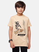 Kids - Boys Printed Half Sleeve T-Shirt Beige