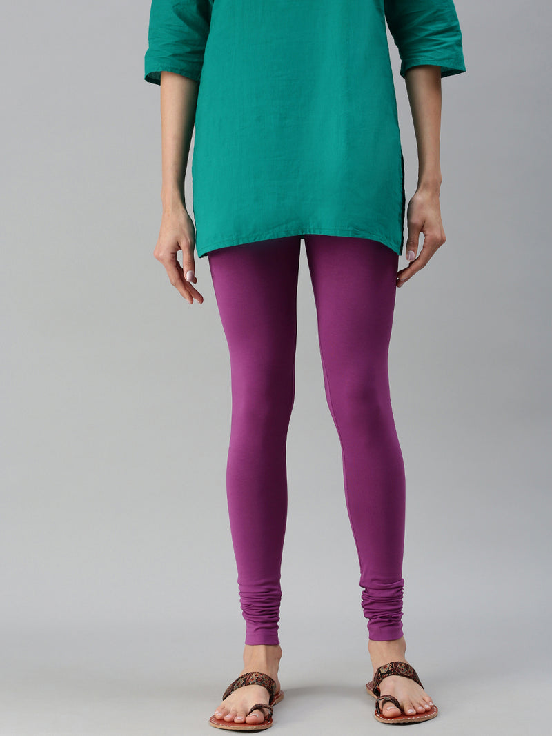 De Moza Ladies Churidar Leggings Solid Cotton Light Purple - De Moza
