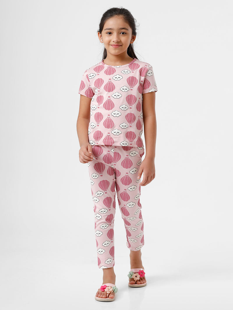 Kids – Girls Printed Pyjama Set Silver Pink