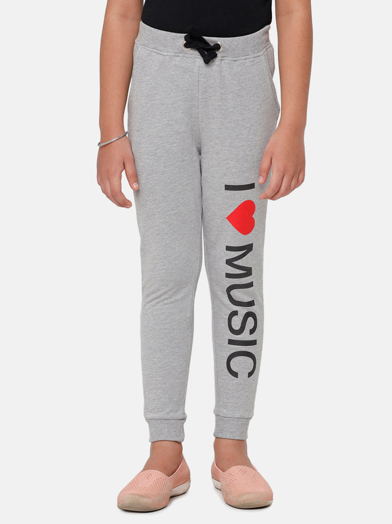 Kids - Girls Printed Jogger Grey Melange