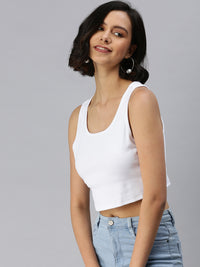 De Moza Ladies Rib Crop Top White