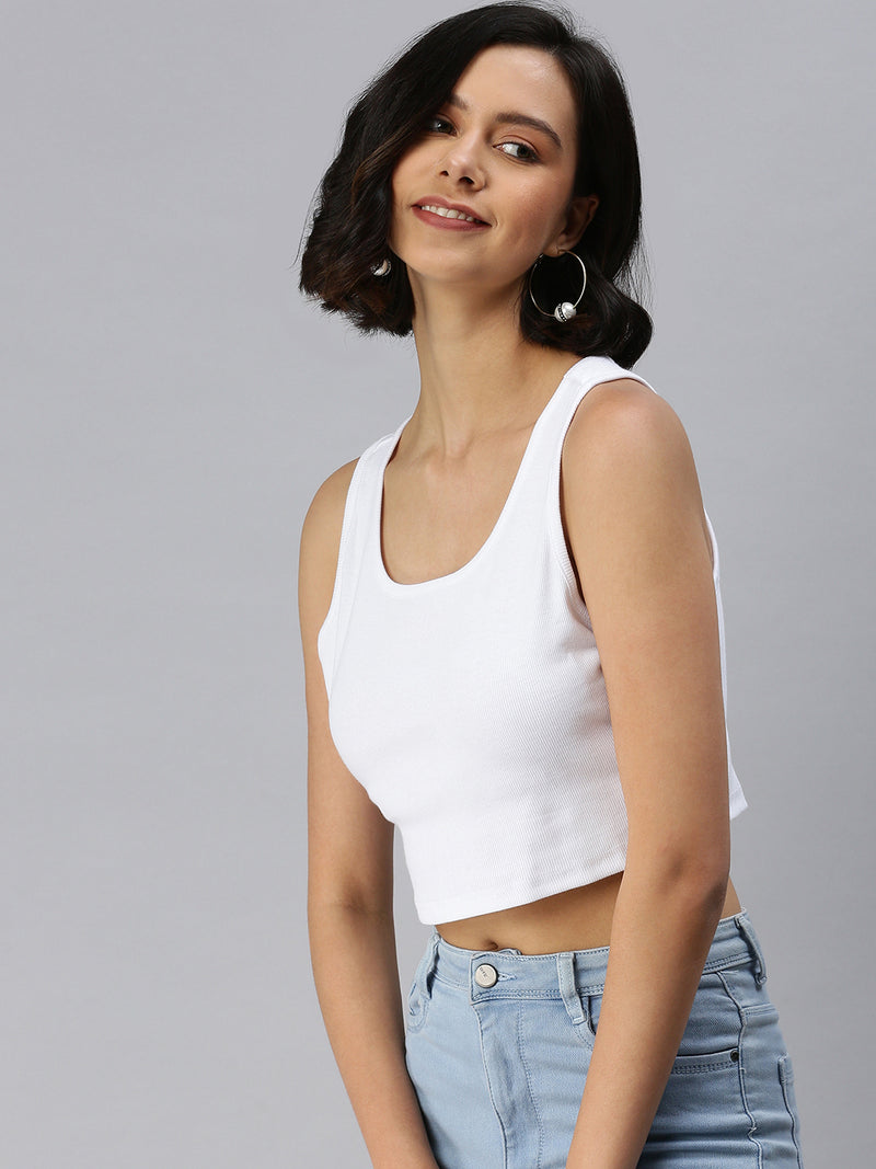 De Moza Ladies Rib Crop Top White