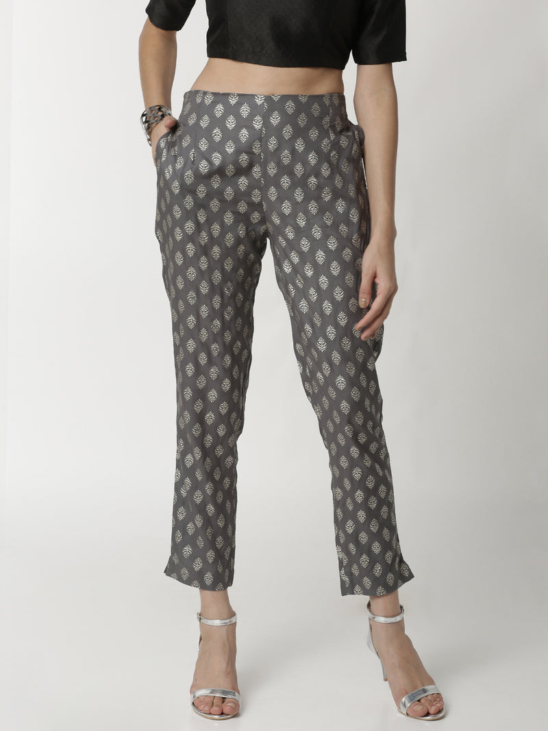De Moza Women's Printed Cigarette Pant Grey - De Moza (4359034798143)
