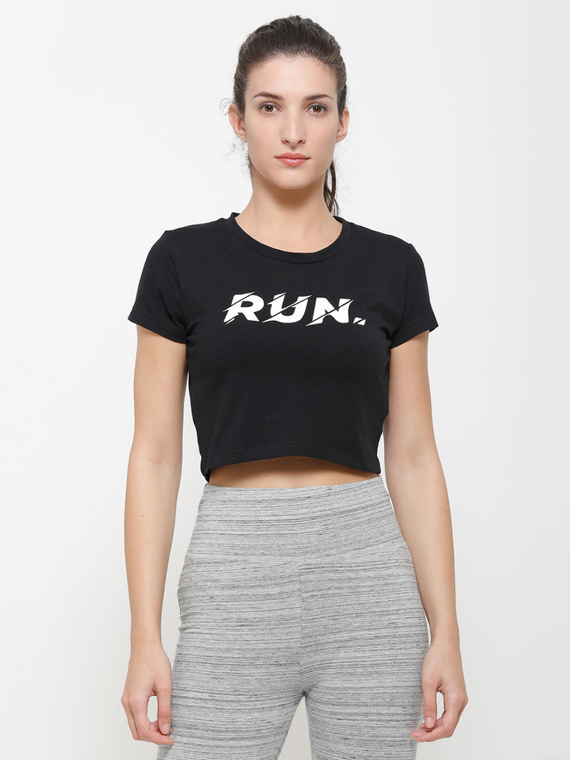 De Moza Ladies Crop Top Solid Cotton Black - De Moza