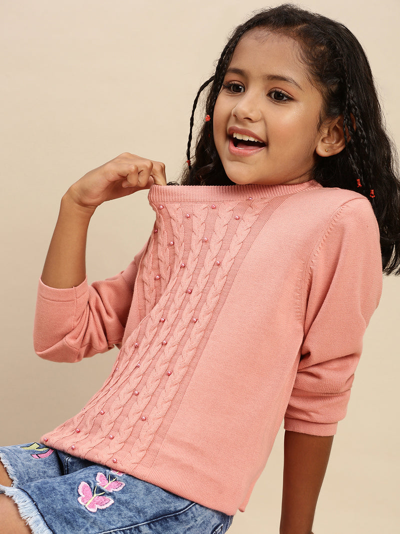 PIPIN Girls Sweater Sweat Shirt Solid Cotton Dusty Pink - De Moza