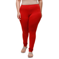 De Moza Ladies  Plus Size Churidar  Leggings Solid Cotton Brick Red - De Moza