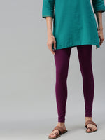 De Moza Ladies Ankle Length Leggings Solid Cotton Dark Purple - De Moza
