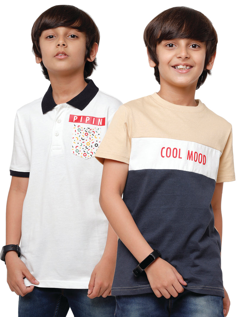 Pack of 2 Pipin Boys T-shirt Offwhite & Almond Sand