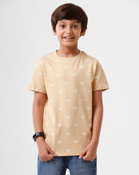 Kids - Boys Printed Half Sleeve T-Shirt Almond Sand