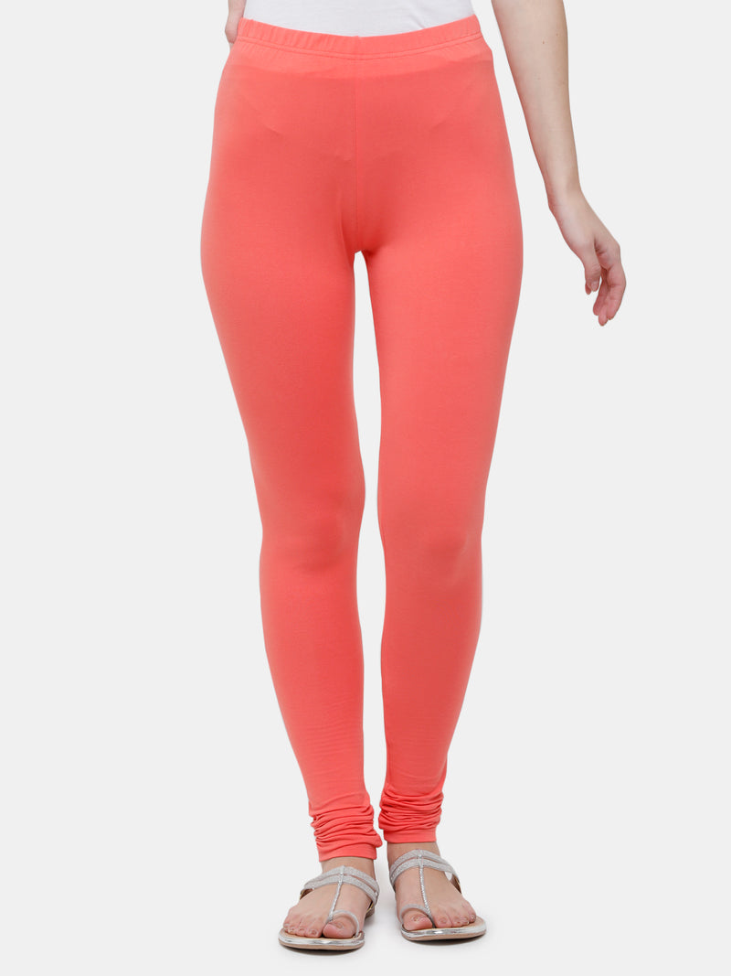 De Moza Ladies Churidar Leggings Solid Cotton Light Coral - De Moza
