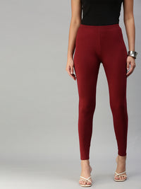 De Moza Women's Yoga Leggings Ankle Length Solid Cotton Lycra Maroon - De Moza