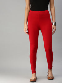 De Moza Women's Ankle Length Leggings Solid Viscose True Red - De Moza
