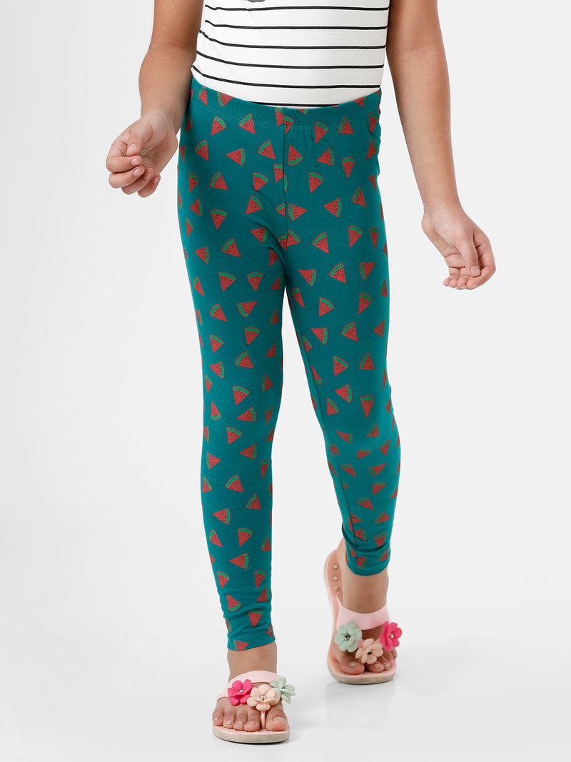 De Moza Kids - Girls Ankle Length Leggings All Over Print Cotton Adventurine - De Moza
