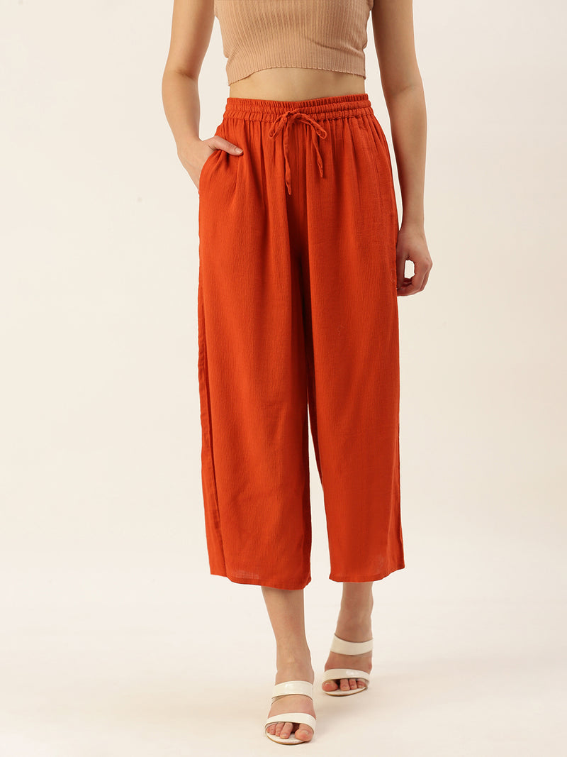 De Moza Ladies Crop Palazzo Rust Orange