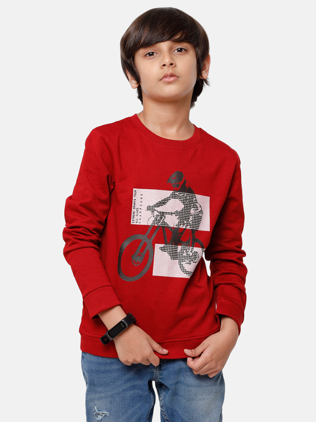 Kids - Boys Printed Sweatshirt Maroon
