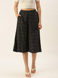 De Moza Women Culottes Printed Rayon Black - De Moza