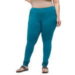 De Moza Women Plus Size Churidar Leggings Solid Cotton Sea Green