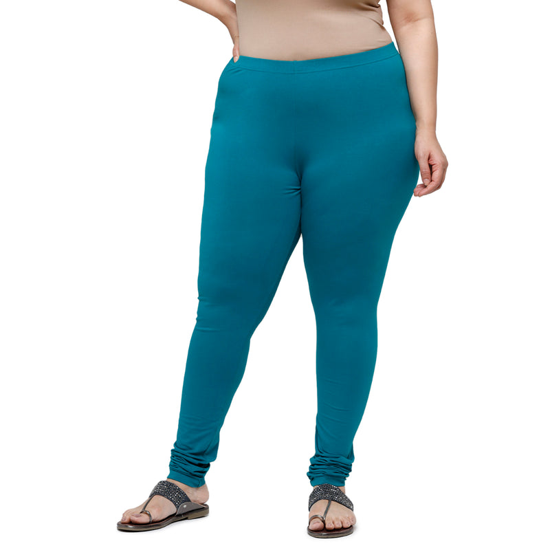 De Moza Women Plus Size Churidar Leggings Solid Cotton Sea Green