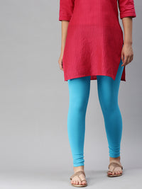 De Moza Women's Premium Ankle Length Leggings Solid Cotton Light Blue - De Moza (6679539613759)