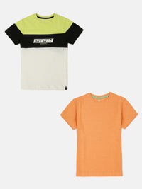 Pack of 2 Pipin Boys Printed T-shirts Orange Melange & Lemon Green