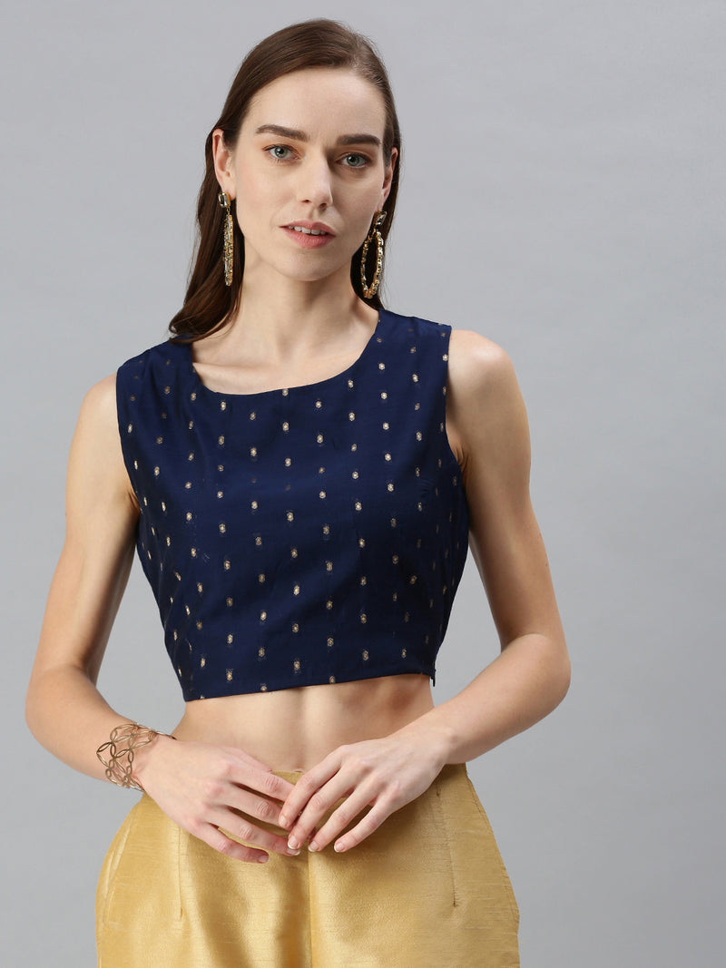 De Moza Women's Printed Blouse Navy Blue