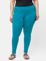 De Moza Ladies Plus Ankle Length Leggings Solid Cotton Sea Green - De Moza
