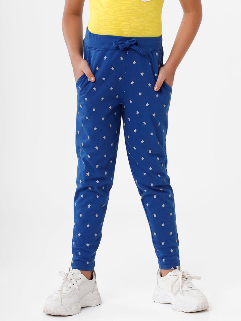 Kids – Girls Printed Straight Pant Navy Blue