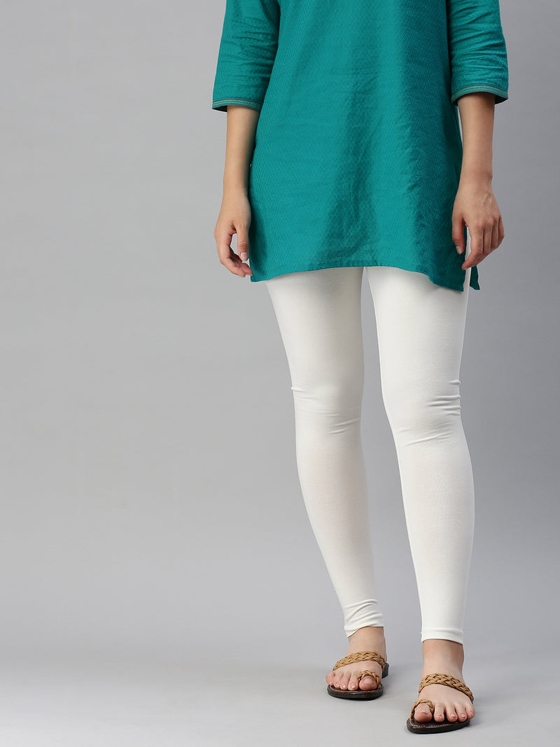 De Moza Women's Premium Ankle Length Leggings Solid Cotton Offwhite - De Moza (6679539908671)