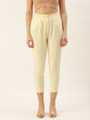 De Moza Women Casual Pant Solid Polyester Butter Yellow - De Moza
